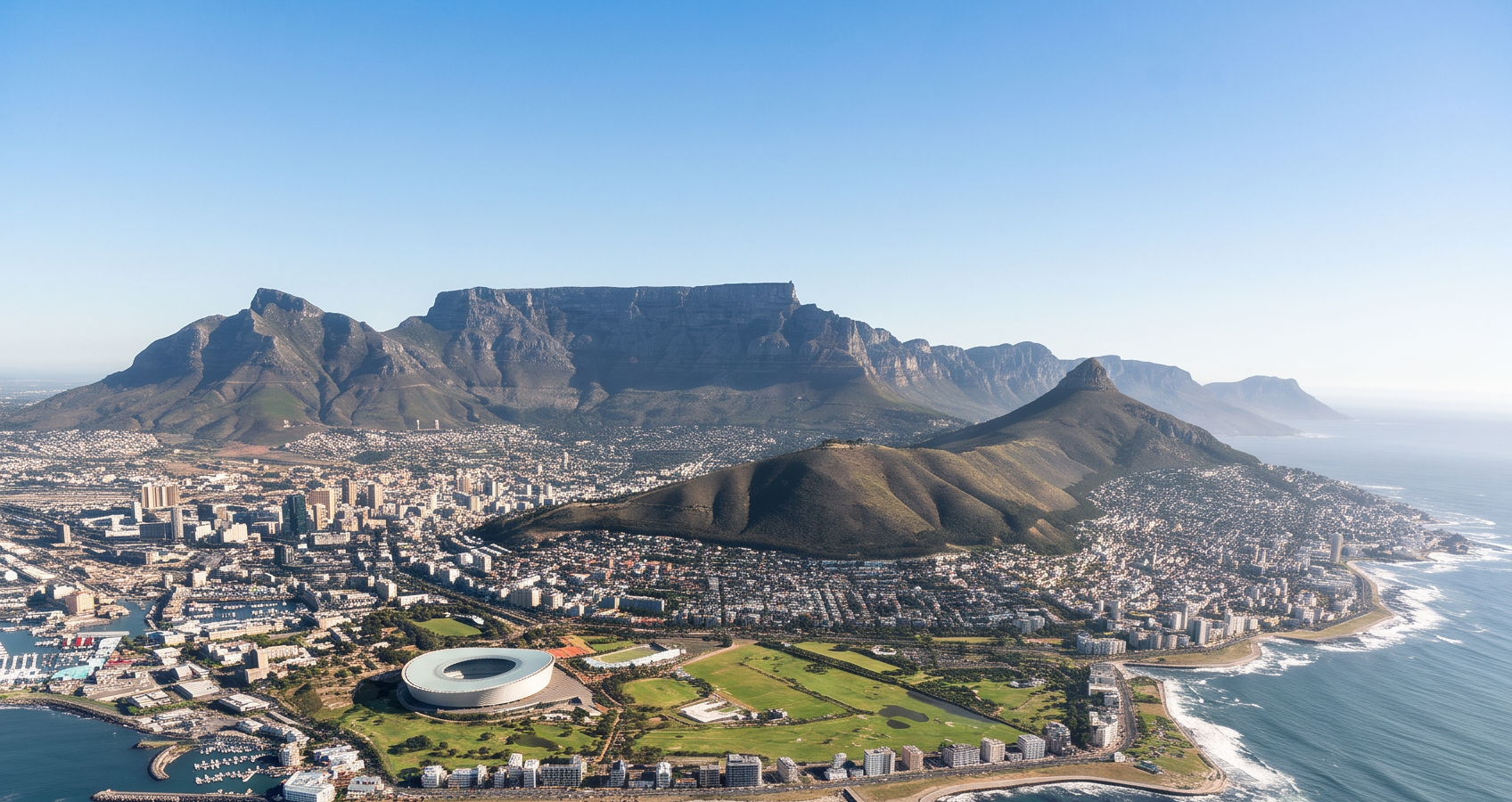 Aerial view of Table Mountain and Cape Town